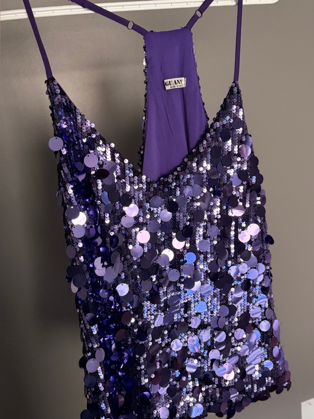 Purple Sequin Spaghetti-Strap Tank Top